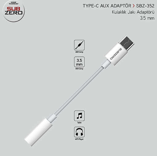 (TYPE-C) Kulaklık Aux 3.5mm Dönüştürücü Çevirici Subzero AD20 - Görsel 2