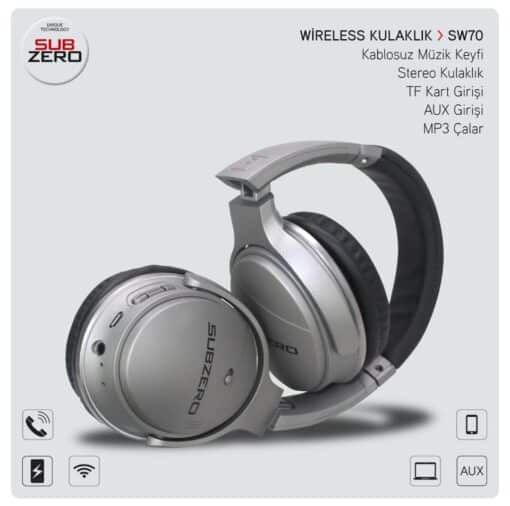 Bass+ Solo Kablosuz Kulaklık (8 Saat Müzik) Subzero SW70 - Görsel 2