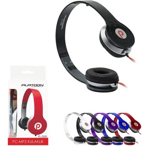 (Siyah-Kırmızı) Solo Mp3 ve Bilgisayar Kablolu Kulaklık Platoon PL-2350 - Görsel 5