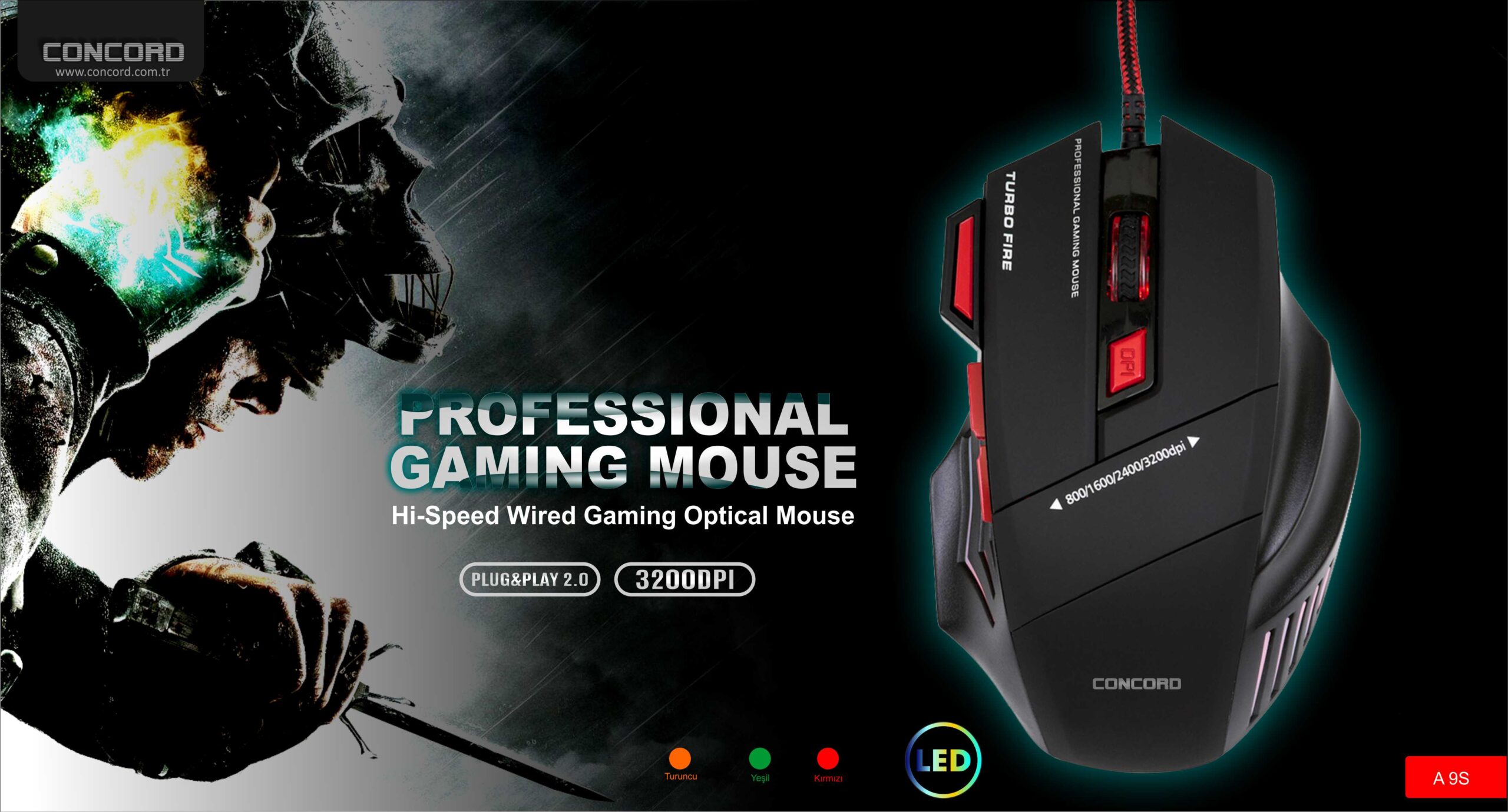 3200DPI İşikli Gaming Mouse Concord A9S