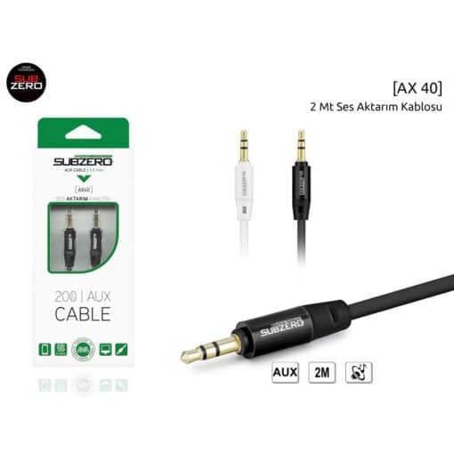 2 Metre Aux (Siyah) Ses Aktarma Kablosu Subzero AX40