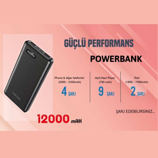 12000 mAh A+ Çip Tecnology PowerBank Concord C-110 - Görsel 3