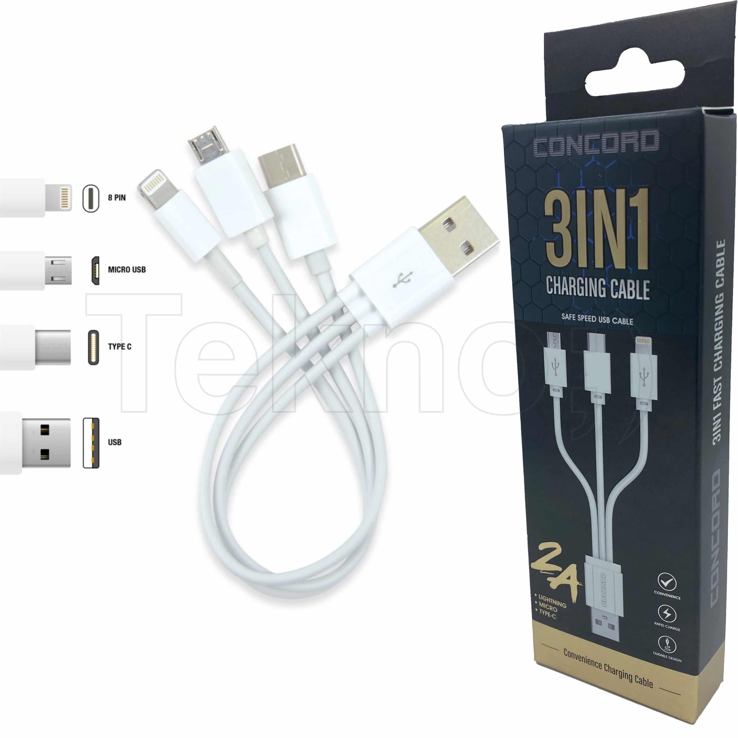 15 Cm 2A 3 in 1 Micro & Lighting & TYPE-C USB Kablo Concord C-319