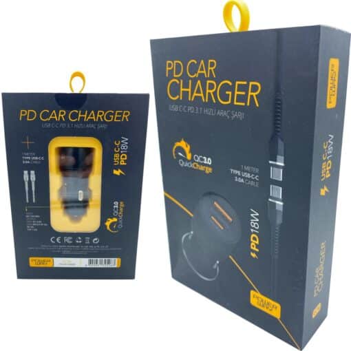 PD 18W 3.1A USB-C / TYPE-C Kablolu Araç Şarjı Powerway CC36 - Görsel 2