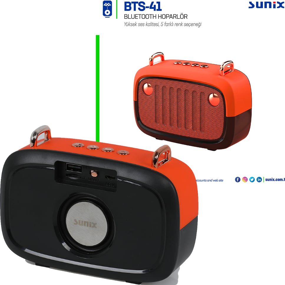 Bluetooth Hoparlör Yüksek Ses Kalitesi Sunix BTS-41