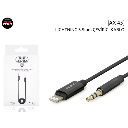 1 Metre Aux Çevirici Apple iPhone Lightning Dönüştürücü Subzero AX45