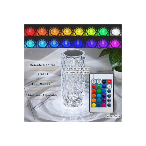 18cm Kristal Elmas Masa Lambası 16 Renk USB Şarjlı Dokunmatik - Görsel 3