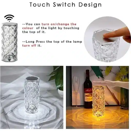 18cm Kristal Elmas Masa Lambası 16 Renk USB Şarjlı Dokunmatik - Görsel 4