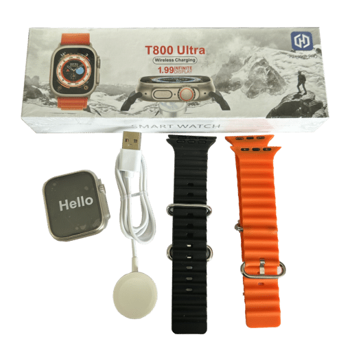 (Siyah-Turuncu) Smart Watch T800 Ultra ÇİFT KORDON Ios Android Destekli Akıllı Saat