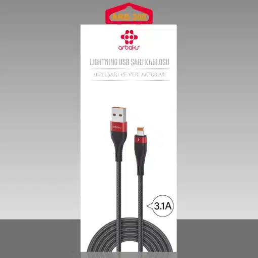 İphone 3.1A Hasırlı Usb Şarj Kablosu Arbaks ARB-300 - Görsel 2