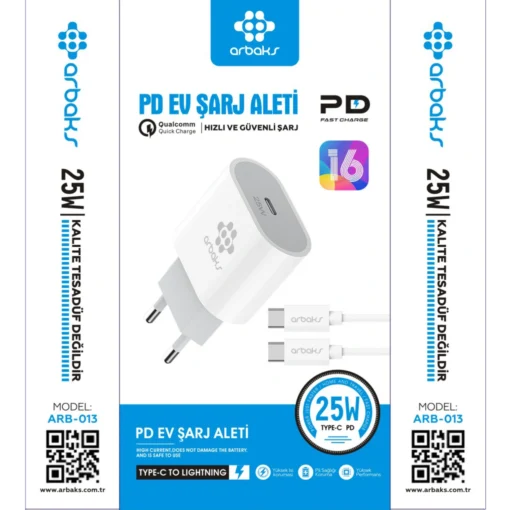 PD 25W iphone 16 Serisi Şarj Aleti Arbaks ARB-013T