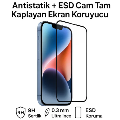 İphone 16 Pro Max - Antistatik Cam Tam Kaplayan Ekran Koruyucu